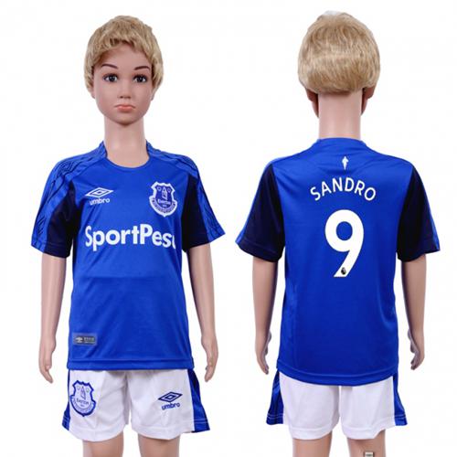 Everton #9 Sandro Home Kid Soccer Club Jersey - Click Image to Close